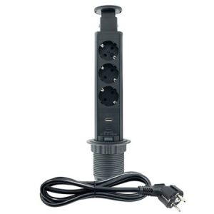 ME-PN-1204-USB/C-3 1.8m POPUP nameštajska Priključnica trostruka + USB Tip-A+Tip-C 5V 2.1A 10W, 16A 250V-3600W 3x1.5mm2