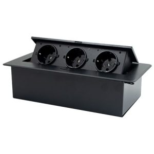 ME-PN-1206/C-3 crni POPUP nameštajski PODSKLOP sa tri utičnice 16A 250V-3600W