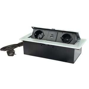 ME-PN-1209-USB/S-2 1.5m srebrno-crna POPUP nameštajska Priključnica dvostruka + USB Tip-A+Tip-C 5V 2.1A 10W, 16A 250V-3600W 3x1.5mm2