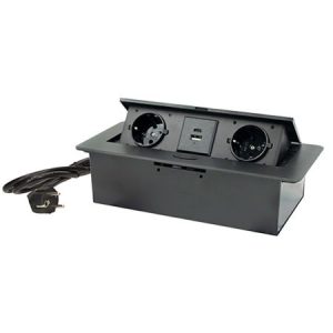 ME-PN-1210-USB/C-2 1.5m crna POPUP nameštajska Priključnica dvostruka + USB Tip-A+Tip-C 5V 2.1A 10W, 16A 250V-3600W 3x1.5mm2