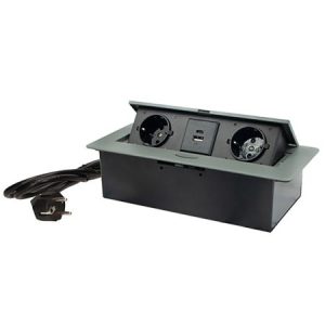 ME-PN-1212-USB/GR-2 1.5m grafitna POPUP nameštajska Priključnica dvostruka + USB Tip-A+Tip-C 5V 2.1A 10W, 16A 250V-3600W 3x1.5mm2