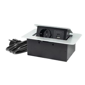 ME-PN-1214-USB/S-1 1.5m srebrno-crna POPUP nameštajska Priključnica + USB Tip-A+Tip-C 5V 2.1A 10W, 16A 250V-3600W 3x1.5mm2