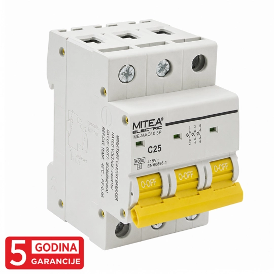 ME-MAO25 3P Automatski osigurač 3x25A 6kA 240/415V tipC 5Y Mitea Electric
